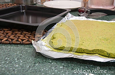 Handmade baking.The cake is putted in the tray waiting for baking. Stock Photo
