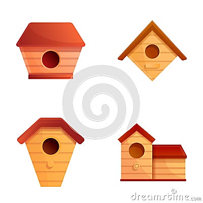 Handmade birdhouse icons set cartoon vector. Various wooden birdhouse Vector Illustration