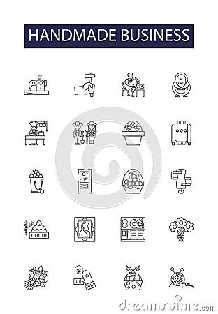 Handmade business line vector icons and signs. Artisanal, Artistry, Crafting, Crafted, DIY, Unique, Handcrafted Vector Illustration