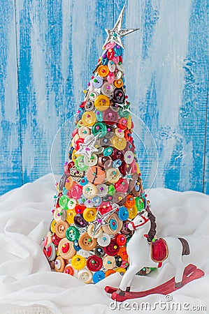 Handmade Button and Pin Christmas Tree Stock Photo