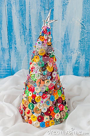 Handmade Button and Pin Christmas Tree Stock Photo