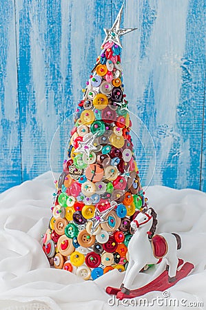 Handmade Button and Pin Christmas Tree Stock Photo