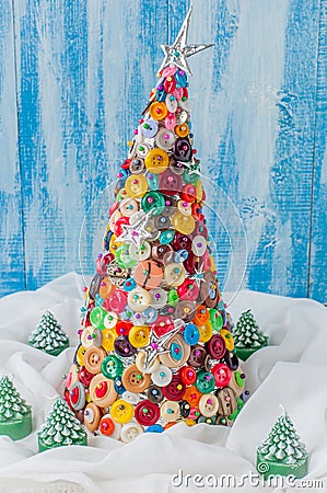 Handmade Button and Pin Christmas Tree Stock Photo