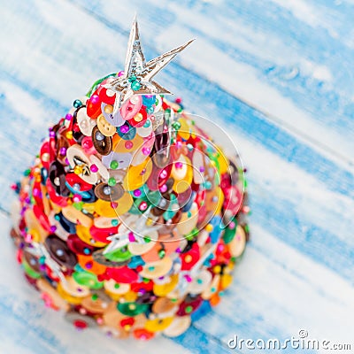 Handmade Button and Pin Christmas Tree Stock Photo