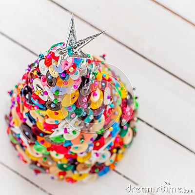 Handmade Button and Pin Christmas Tree Stock Photo