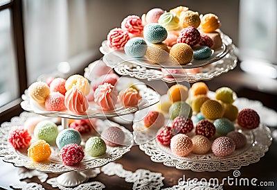 Handmade candies in doilies Stock Photo