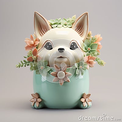 Handmade Chihuahua Figurine In Light Turquoise And Beige Planter Stock Photo