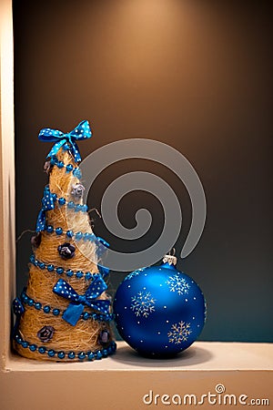 Handmade Christmas tree on a purple winter background Stock Photo