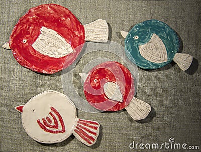 Handmade clay dishes Stock Photo