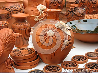 Handmade clay pots In a workshop Stock Photo