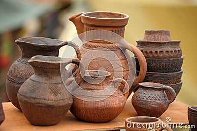 Handmade clay pots Stock Photo