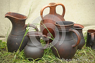 Handmade clay pots Stock Photo