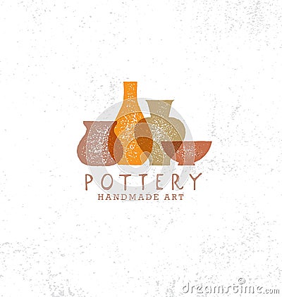 Handmade Clay Pottery Workshop. Artisanal Creative Craft Sign Concept. Organic Illustration On rough background Vector Illustration