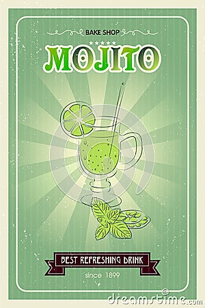 Handmade cocktail drawing. Vector illustration. Summer green drink. Vector Illustration