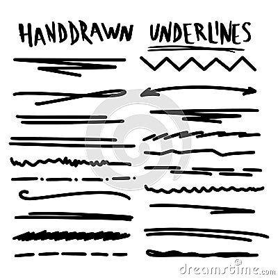 Handmade Collection Set of Underline Strokes Vector Illustration