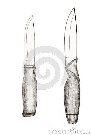 Hand painted drawing of contemporary fixed blade knives and daggers with color pencils Stock Photo