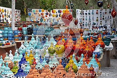 Handmade colorful ceramic street lamps collected together Editorial Stock Photo