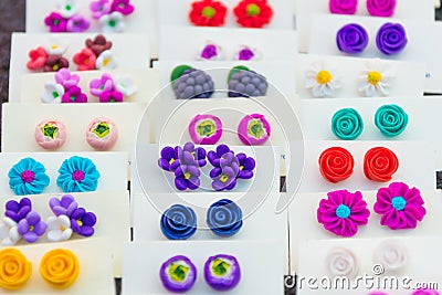 Handmade colorful earrings Stock Photo