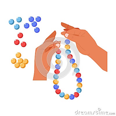 Hands beads creation bijouterie handmade craft workshop Vector Illustration