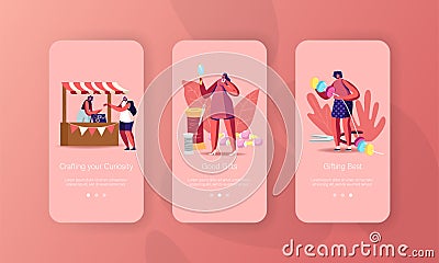 Handmade Craft Mobile App Page Onboard Screen Template. Seller Character Offer Jewelry Made of Beads and Gems, Diy Hobby Vector Illustration