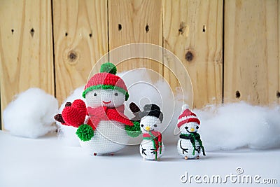 Handmade crochet knitting snowman dolls Stock Photo