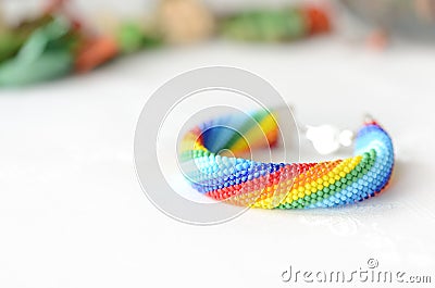 Handmade crocheted bracelet rainbow colors Stock Photo