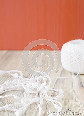 Handmade crocheted cotton organic lace. Needlework creative craft, Mori Girl lace style. Selective soft focus Stock Photo