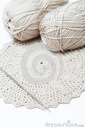 Handmade crocheted pot with wool Stock Photo