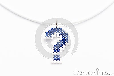 Handmade Cross Stitch Necklace Blue Question Mark Stock Photo