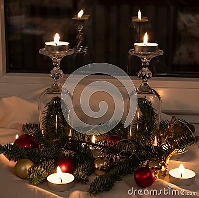 Christmas handmade decor with candels Stock Photo