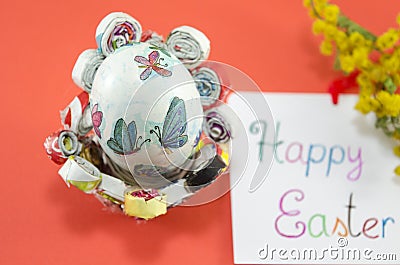 Handmade decoupage Easter egg Stock Photo