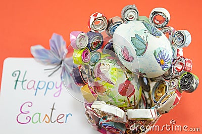 Handmade decoupage Easter eggs Stock Photo