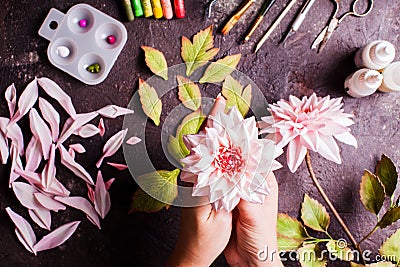 DIY making realistic flowers from foam material Stock Photo