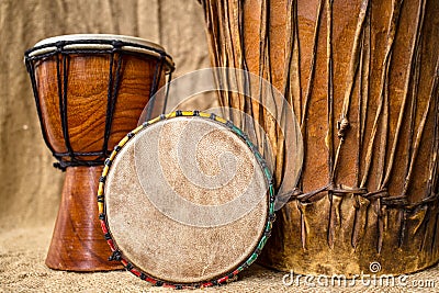 Handmade djembe drums Stock Photo