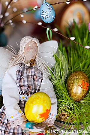 Handmade doll in at Easter Stock Photo