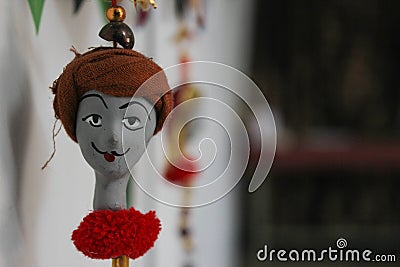 Handmade doll hangings of a indian male face with turban. Indian handicrafts . Stock Photo