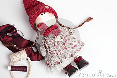 Handmade doll on white background Stock Photo