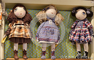 Handmade dolls in the shop Stock Photo