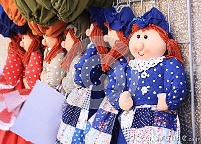 Handmade dolls sold. Stock Photo