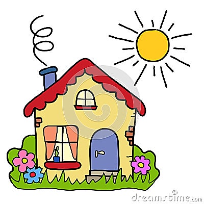 The handmade drawing country house, summer sun Vector Illustration