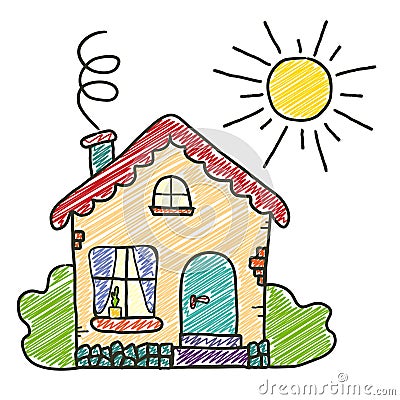 The handmade drawing country house, summer sun Vector Illustration