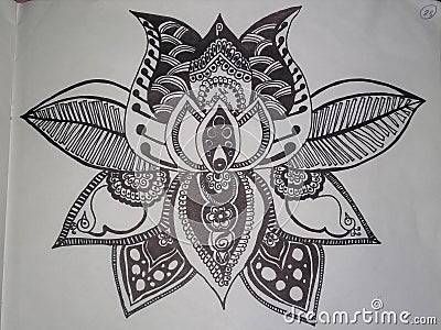 A Handmade drawing of India`s national flower Lotus Stock Photo