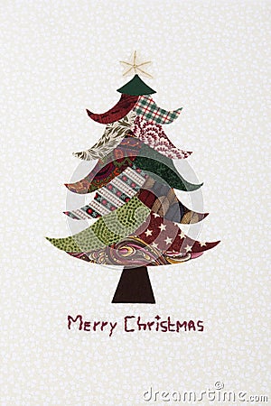 Handmade fabric Christmas tree, embroidered Stock Photo