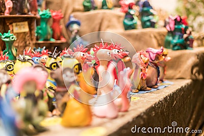 Handmade figures at busy Breitscheidplatz Christmas market Stock Photo