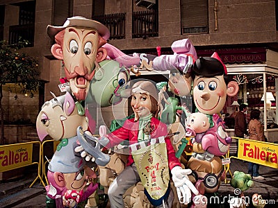 Handmade figures in Las Fallas in Valencia Spain Editorial Stock Photo