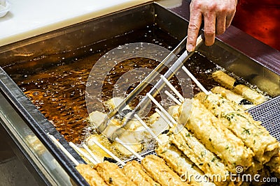 A pile of cherryThe handmade fish cake at the Traditional Market in south korea Stock Photo