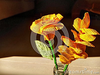 Handmade flower crafts made from dried corn husks Stock Photo