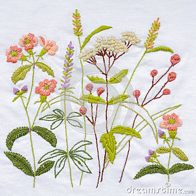 Handmade flower embroidery Stock Photo