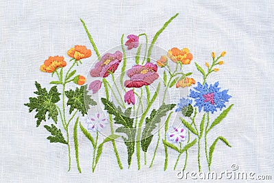 Handmade flower embroidery Stock Photo