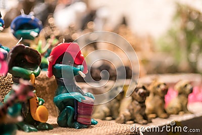 Handmade frog figures at busy Breitscheidplatz Christmas market Stock Photo